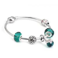 Zinc Alloy European Bracelets, with Crystal & Iron, silver color plated & Unisex & faceted, green 