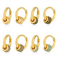 Brass Huggie Hoop Earring, Round, plated, micro pave cubic zirconia & for woman 10mm 