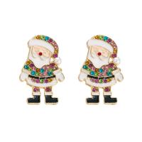 Christmas Earrings, Zinc Alloy, gold color plated, Christmas Design & for woman & enamel & with rhinestone, mixed colors 