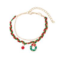 Zinc Alloy Christmas Bracelet, with Polyester, gold color plated, Double Layer & Christmas Design & for woman & enamel, mixed colors .84 Inch 