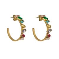 Titanium Steel Earrings, Letter C, gold color plated, micro pave cubic zirconia & for woman 
