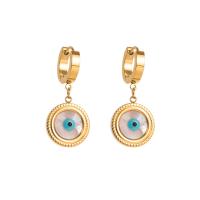 Evil Eye Earrings, Brass, with Shell, gold color plated & for woman, golden, 31mm 