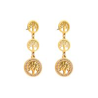 Titanium Steel Earrings, gold color plated & for woman & with rhinestone, golden 