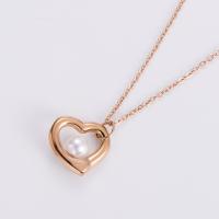 Stainless Steel Jewelry Necklace, 304 Stainless Steel, with Plastic Pearl, with 1.97inch extender chain, Heart, rose gold color plated, fashion jewelry & for woman, rose gold color Approx 16.54 Inch 