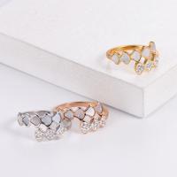 Rhinestone Stainless Steel Finger Ring, 304 Stainless Steel, with Rhinestone Clay Pave & Shell & for woman 