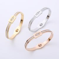 Stainless Steel Bangle, 304 Stainless Steel, Vacuum Ion Plating, fashion jewelry & for woman & with rhinestone 60*46*6mm 