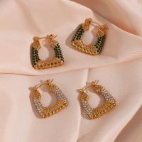 Stainless Steel Hoop Earring, 304 Stainless Steel, Vacuum Ion Plating, for woman & with rhinestone, golden 