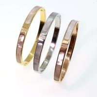 Titanium Steel Bangle, with Shell, Donut, Vacuum Ion Plating, fashion jewelry & for woman & with rhinestone 