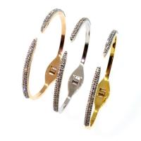 Titanium Steel Cuff Bangle, Donut, Vacuum Ion Plating, fashion jewelry & for woman & with rhinestone 