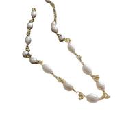 Freshwater Pearl Brass Necklace, with Brass, with 5cm extender chain, Bean, gold color plated, fashion jewelry & for woman .3 cm 