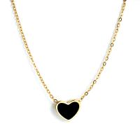 Titanium Steel Jewelry Necklace, earring & necklace, Heart, gold color plated, for woman & enamel, gold Approx 20 Inch 