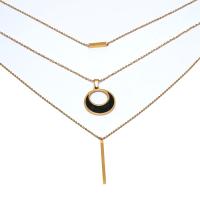 Fashion Multi Layer Necklace, Titanium Steel, with Shell, gold color plated, three layers & for woman, gold Approx 21.6 Inch 
