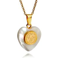 Titanium Steel Jewelry Necklace, with White Shell, Heart, gold color plated & for woman, gold Approx 20 Inch 