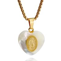 Titanium Steel Jewelry Necklace, with White Shell, Heart, gold color plated & for woman, white Approx 20 Inch 