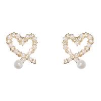Cubic Zirconia Micro Pave Brass Earring, with Plastic Pearl, Heart, gold color plated, micro pave cubic zirconia & for woman & hollow, 17mm 