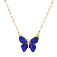 Rhinestone Zinc Alloy Necklace, with 5cm extender chain, Butterfly, gold color plated, fashion jewelry & for woman & with rhinestone, two different colored cm 