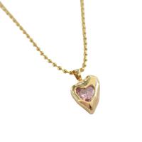 Titanium Steel Jewelry Necklace, with 1.97 extender chain, Heart, gold color plated, for woman & with rhinestone .75 Inch 