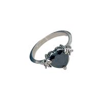 Cubic Zirconia Finger Ring, Titanium Steel, Heart, silver color plated & for woman & with cubic zirconia, black 