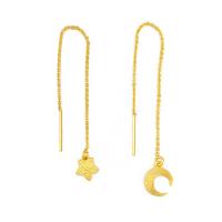 Brass Thread Through Earrings, Moon and Star, gold color plated, fashion jewelry & for woman, golden, 95mm,90mm 