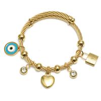 Evil Eye Jewelry Bracelet, Titanium Steel, gold color plated, micro pave cubic zirconia & for woman & enamel, gold, 57mm 