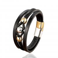 PU Leather Cord Bracelets, with 304 Stainless Steel, handmade, multilayer & Unisex Approx 8.3 Inch 