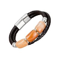 PU Schnur Armbänder, Lederband, mit Naturstein & 304 Edelstahl, handgemacht, Doppelschicht & geflochten & unisex, keine, Länge:ca. 8.3 , verkauft von PC