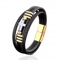 bracelet de cordon en PU , cordon en cuir, avec Pierre naturelle & Acier inoxydable 304, fait à la main, trois couches & bracelet tressé & unisexe, plus de couleurs à choisir Environ 8.3 pouce, Vendu par PC