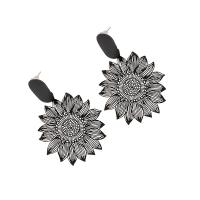 Brass Drop Earring, Sunflower, plated, fashion jewelry & for woman, black 