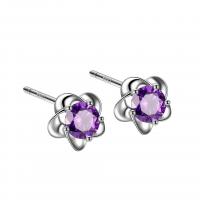 Sterling Silver Cubic Zirconia Earring, 925 Sterling Silver, Flower, platinum plated, micro pave cubic zirconia & for woman 