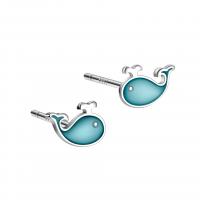 Sterling Silver Stud Earring, 925 Sterling Silver, Whale, platinum plated, for woman & epoxy gel, blue 