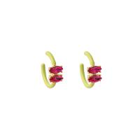 Enamel Zinc Alloy Stud Earring, gold color plated, fashion jewelry & for woman & with cubic zirconia, two different colored 