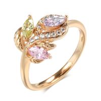 Цирконий Micro Pave Латунь палец кольцо, Форма цветка, плакированный цветом розового золота, разный размер для выбора & инкрустированное микро кубического циркония & Женский, 12mm, размер:6-10, продается PC