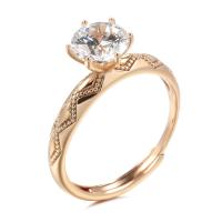 Circón cúbico anillo de dedo de latón, metal, Patrón Geométrico, chapado en color rosa dorada, ajustable & para mujer & con circonia cúbica, 7mm, tamaño:6-8, Vendido por UD