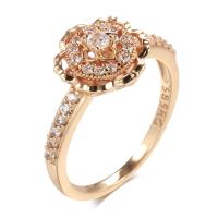 Цирконий Micro Pave Латунь палец кольцо, Форма цветка, плакированный цветом розового золота, разный размер для выбора & инкрустированное микро кубического циркония & Женский, 11mm, размер:7-10, продается PC