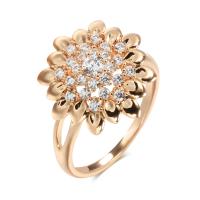 Цирконий Micro Pave Латунь палец кольцо, Форма цветка, плакированный цветом розового золота, разный размер для выбора & инкрустированное микро кубического циркония & Женский, 15mm, размер:6-9, продается PC
