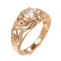 Цирконий Micro Pave Латунь палец кольцо, Форма цветка, плакированный цветом розового золота, разный размер для выбора & инкрустированное микро кубического циркония & Женский, 9mm, размер:7-10, продается PC