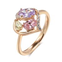 Цирконий Micro Pave Латунь палец кольцо, Геометрический узор, плакированный цветом розового золота, разный размер для выбора & инкрустированное микро кубического циркония & Женский & отверстие, 14mm, размер:7-11, продается PC