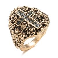 Rhinestone Zinc Alloy Finger Ring, Cross, antique gold color plated & for man & with rhinestone, 25mm, US Ring 