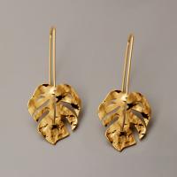 Brass Drop Earring, Leaf, gold color plated, fashion jewelry & for woman, 60mm 
