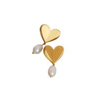 Boucles d'oreilles d'eau douce de Perle , laiton, avec perle d'eau douce cultivée, coeur, Plaqué d'or, bijoux de mode & pour femme Vendu par paire