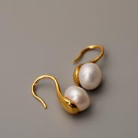 Freshwater Pearl Brass Earring, with Freshwater Pearl, Round, real gold plated, fashion jewelry & for woman, 18mm 