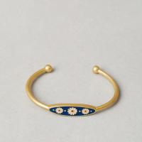 Brass Cuff Bangle, real gold plated, adjustable & with flower pattern & for woman & enamel, 60mm 