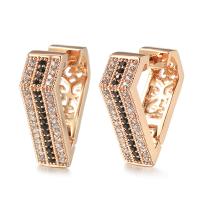 Rhinestone Brass Stud Earring, Geometrical Pattern, rose gold color plated, for woman & with rhinestone, 17mm 