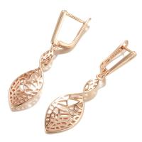 Huggie Hoop Drop Earring, Brass, Geometrical Pattern, rose gold color plated, for woman & hollow, 43mm 