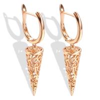 Huggie Hoop Drop Earring, Brass, Geometrical Pattern, rose gold color plated, micro pave cubic zirconia & for woman & hollow, 43mm 