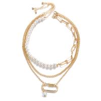 Mode-Multi-Layer-Halskette, Zinklegierung, mit Kunststoff Perlen, plattiert, für Frau & Multi-Strang, keine, 35cm,40cm,45cm, verkauft von PC