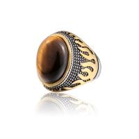 316L Stainless Steel Finger Ring, with Tiger Eye, Vacuum Plating & for man, gold 