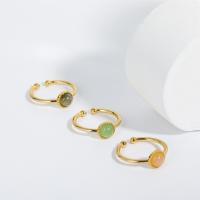 Латунный перстень драгоценных камней , Латунь, с Природный камень, плакирован золотом, ювелирные изделия моды & Женский, Много цветов для выбора, 6mm, продается PC