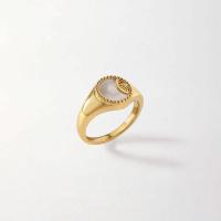 Stainless Steel Finger Ring, 304 Stainless Steel, with Shell, Vacuum Ion Plating, fashion jewelry & for woman, golden, 10mm 