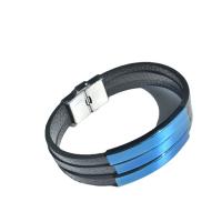 Titanium Steel Bracelet & Bangle, with PU Leather, plated, multilayer & for man .27 Inch 